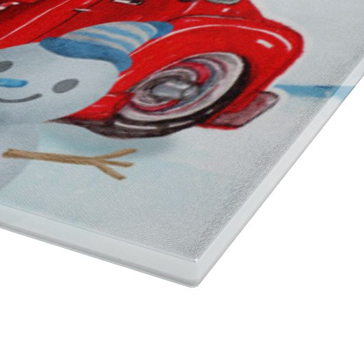 Englisch Bulldog in Christmas Delivery LKW Schnee Schneidebrett (Ecke)