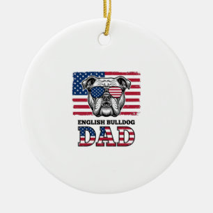 Englisch Bulldog Papa Patriotisches Vintage-Shirt- Keramik Ornament