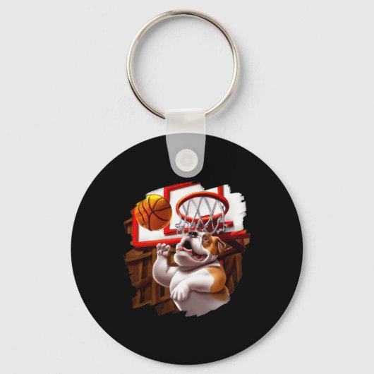 Englisch Bulldog Playing Basketball Spaß Dog Baske Schlüsselanhänger (Vorderseite)
