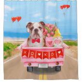Englisch Bulldog Valentine's Day Lkw Herz Duschvorhang (Vorderseite)