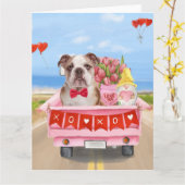 Englisch Bulldog Valentine's Day Lkw Herz Karte (Gelbe Blume)