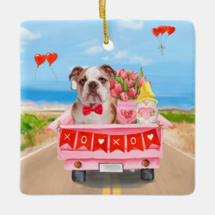 Englisch Bulldog Valentine's Day Lkw Herz Keramikornament