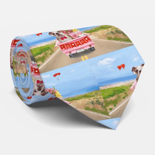 Englisch Bulldog Valentine's Day Lkw Herz Krawatte (Gerollt)