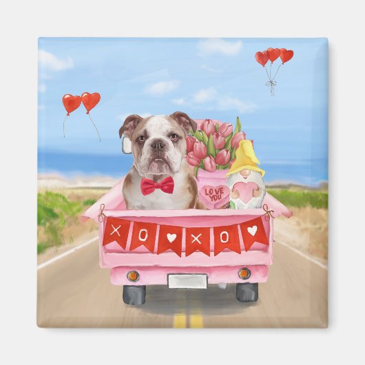 Englisch Bulldog Valentine's Day Lkw Herz Magnet (Vorne)