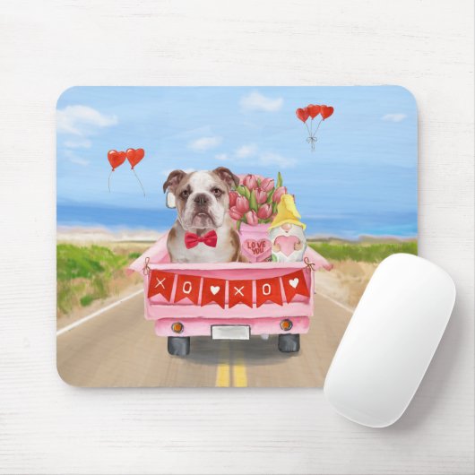 Englisch Bulldog Valentine's Day Lkw Herz Mousepad (Mit Mouse)