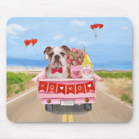 Englisch Bulldog Valentine's Day Lkw Herz Mousepad (Vorne)