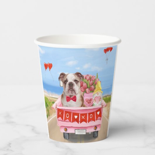 Englisch Bulldog Valentine's Day Lkw Herz Pappbecher (Rückseite)