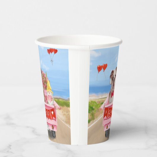 Englisch Bulldog Valentine's Day Lkw Herz Pappbecher (Rechts)