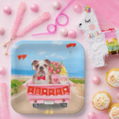 Englisch Bulldog Valentine's Day Lkw Herz Pappteller (Party)