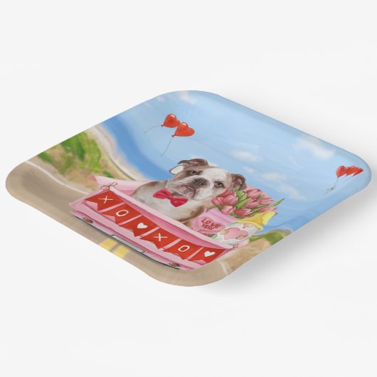 Englisch Bulldog Valentine's Day Lkw Herz Pappteller (Gewinkelt)