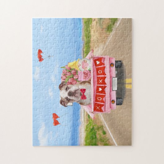 Englisch Bulldog Valentine's Day Lkw Herz Puzzle (Vertikal)