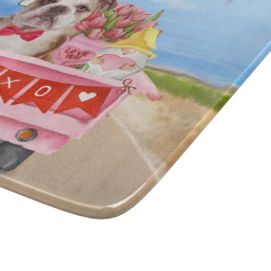 Englisch Bulldog Valentine's Day Lkw Herz Schneidebrett (Ecke)