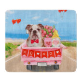 Englisch Bulldog Valentine's Day Lkw Herz Schneidebrett (Vorderseite)