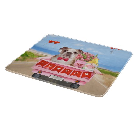 Englisch Bulldog Valentine's Day Lkw Herz Schneidebrett (Ecke)