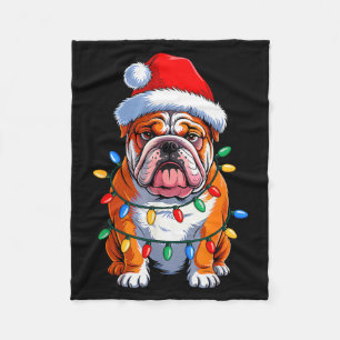 Englisch Bulldogge Hund Weihnachtslichter Santa Hu Fleecedecke