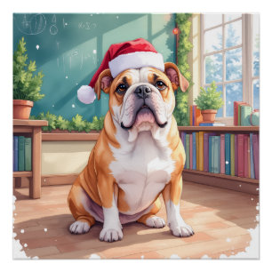 Englisch Bulldogge Lehrer Klassenzimmer Santa Hut Poster