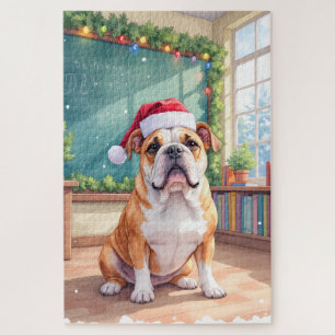 Englisch Bulldogge Lehrer Klassenzimmer Santa Hut Puzzle