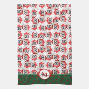 Englisch Bulldogge Muster Monogramm Weihnachten Hu Geschirrtuch