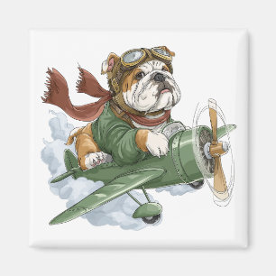 Englisch Bulldogge Pilot Flugzeug Magnet