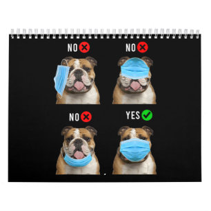 Englisch Bulldogge Rechts Tragen Gesichtsmaske Tan Kalender