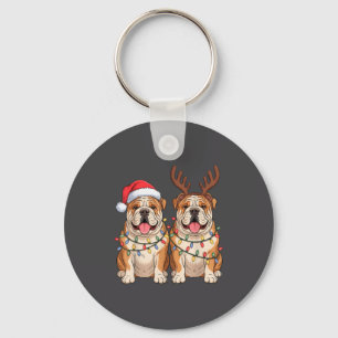 Englisch Bulldogge Weihnachten Santa Hut Rentier L Schlüsselanhänger
