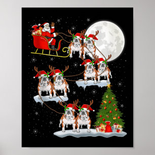 Englisch Bulldogge Weihnachtsmann Schlitten Fliege Poster