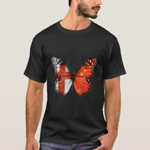 Englisch Chinesischer Flag Schmetterling T-Shirt