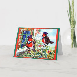Englisch Christmas Robin Postmen Birds 1934 Art Karte