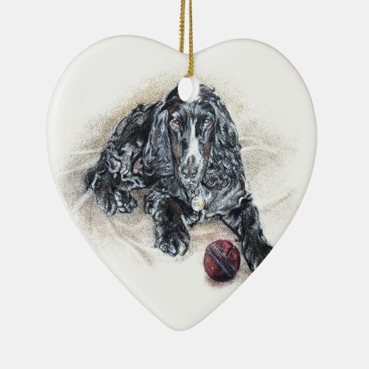 Englisch Cocker spaniel mit Kricketballmalerei Keramikornament (Rechts)