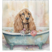 Englisch Cocker Spanisch in Bathtub Watercolor Dog Duschvorhang (Vorderseite)
