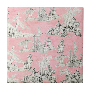 Englisch Country Pink & Black Toile Tile Fliese