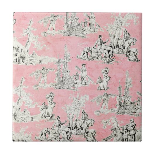 Englisch Country Pink & Black Toile Tile Fliese (Vorderseite)