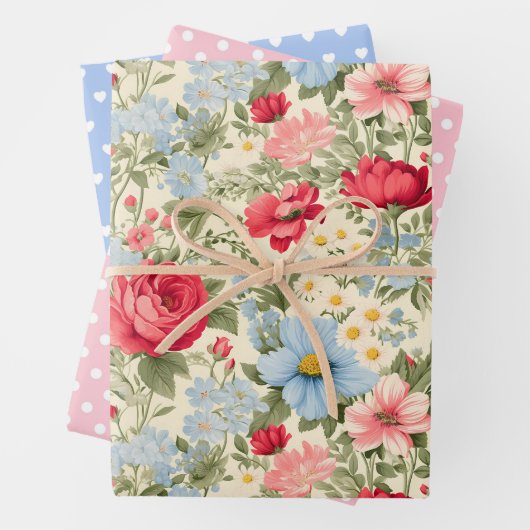 Englisch Country Wildblume Set 3 Geschenkpapier Set (Beispiel)