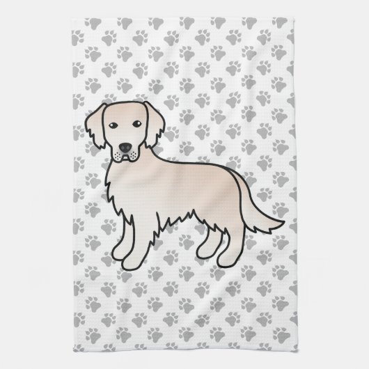 Englisch Cream Golden Retriever Cartoon Dog & Paws Geschirrtuch (Vertikal)