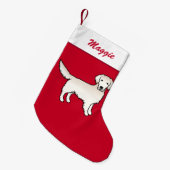 Englisch Cream Golden Retriever Dog On Red & Name Kleiner Weihnachtsstrumpf (Vorderansicht (hängend))