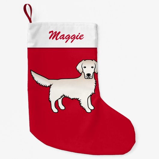 Englisch Cream Golden Retriever Dog On Red & Name Kleiner Weihnachtsstrumpf (Vorderseite)