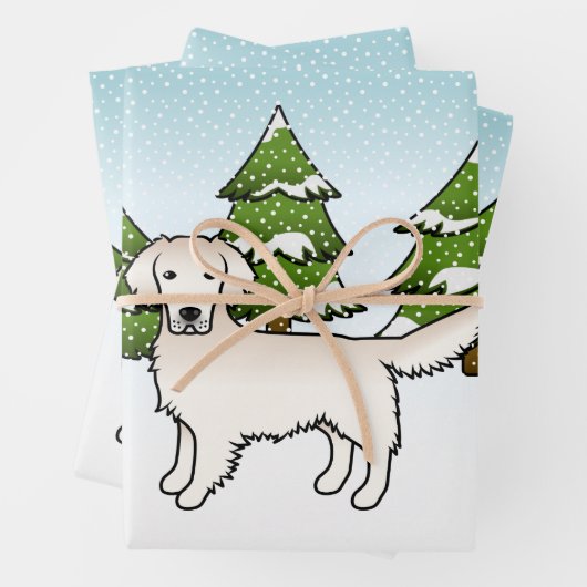 Englisch Cream Golden Retriever im Winter & Bäume Geschenkpapier Set (Beispiel)