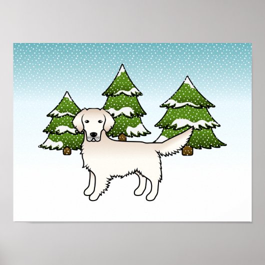 Englisch Cream Golden Retriever im Winter & Bäume Poster (Vorne)