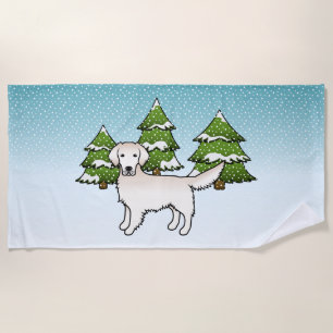 Englisch Cream Golden Retriever im Winter & Bäume Strandtuch