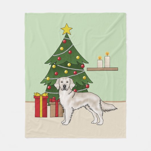 Englisch Cream Golden Retriever mit Weihnachtsbaum Fleecedecke (Vorderseite)