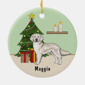 Englisch Cream Golden Retriever mit Weihnachtsbaum Keramik Ornament (Hinten)