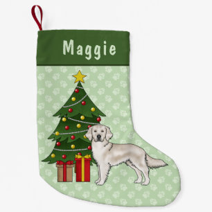 Englisch Cream Golden Retriever mit Weihnachtsbaum Kleiner Weihnachtsstrumpf