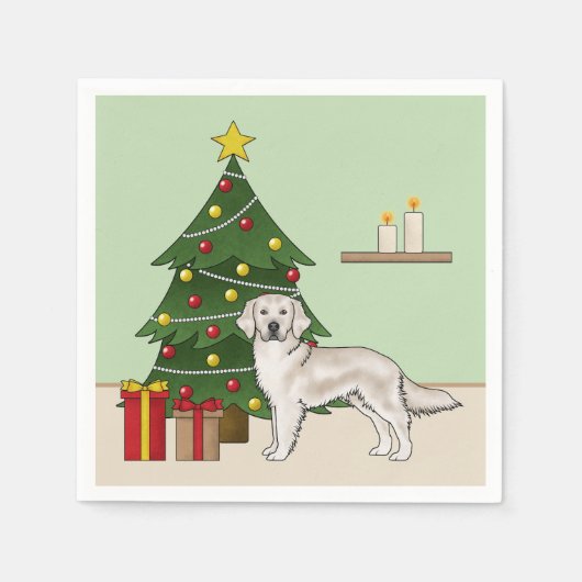 Englisch Cream Golden Retriever mit Weihnachtsbaum Serviette (Vorderseite)