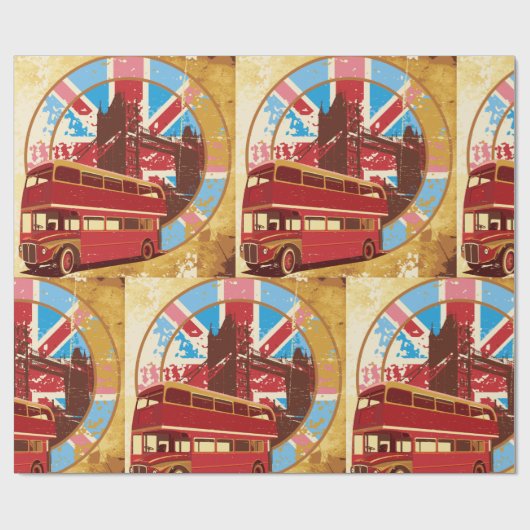 Englisch Double Decker Bus Geschenkpapier (Flach)