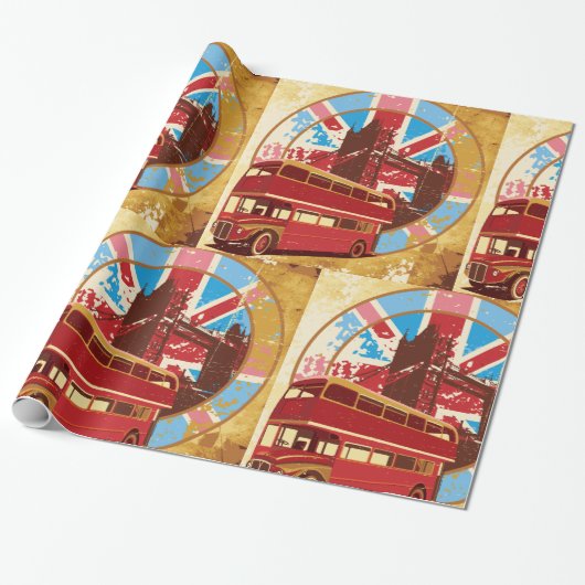 Englisch Double Decker Bus Geschenkpapier (Ungerollt)