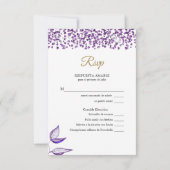 Englisch - Español Amethyst Glitzer Brillo de amat RSVP Karte (Rückseite)