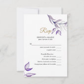 Englisch - Español Lila Follaje Púrpura RSVP Karte (Rückseite)