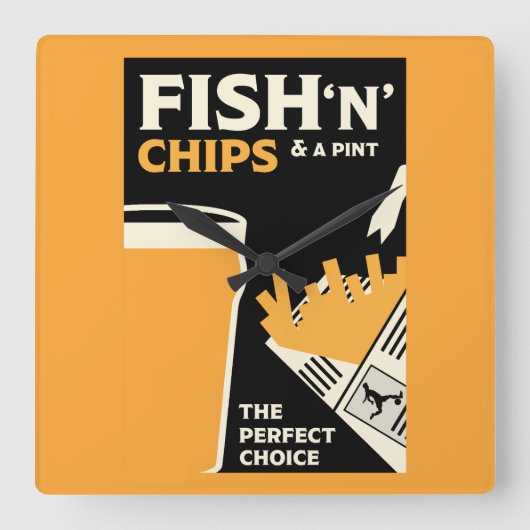 Englisch Fisch und Chips Quadratische Wanduhr (Vorderseite)