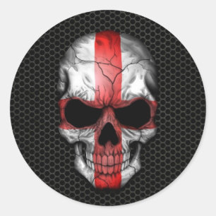 Englisch Flag Skull on Steel Mesh Graphic Runder Aufkleber