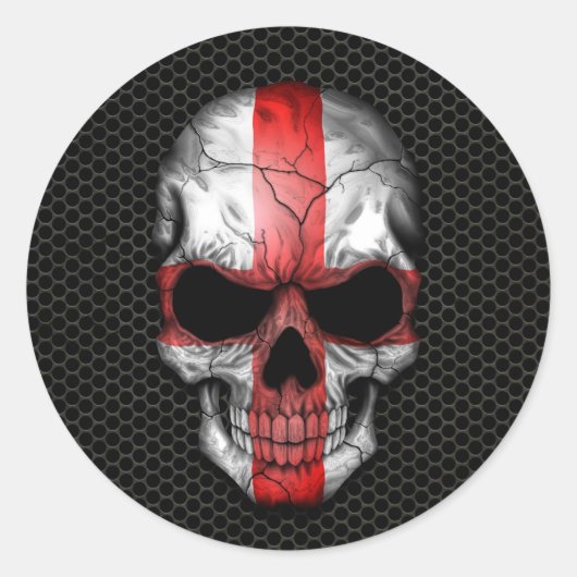 Englisch Flag Skull on Steel Mesh Graphic Runder Aufkleber (Vorderseite)